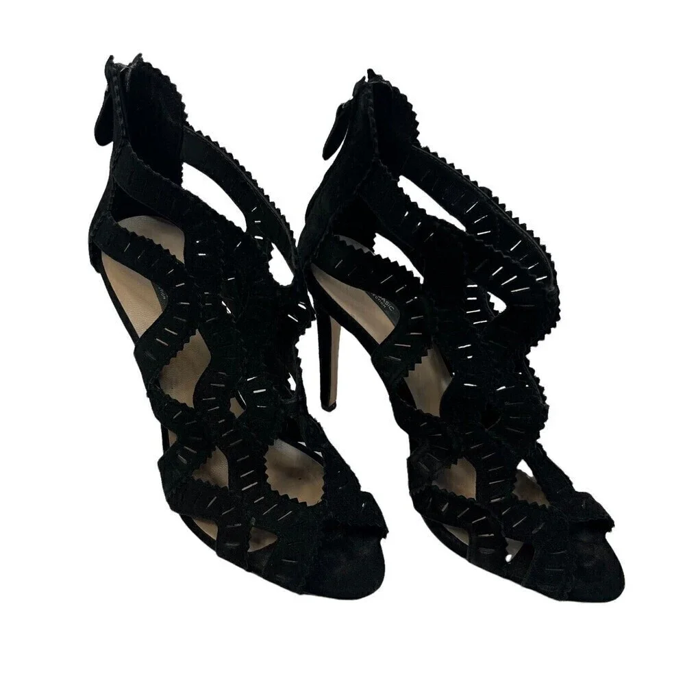 Zara Basic Collection Black Laser Cutout Peep Toe Stiletto High Heels Size 40 - Picture 2 of 11